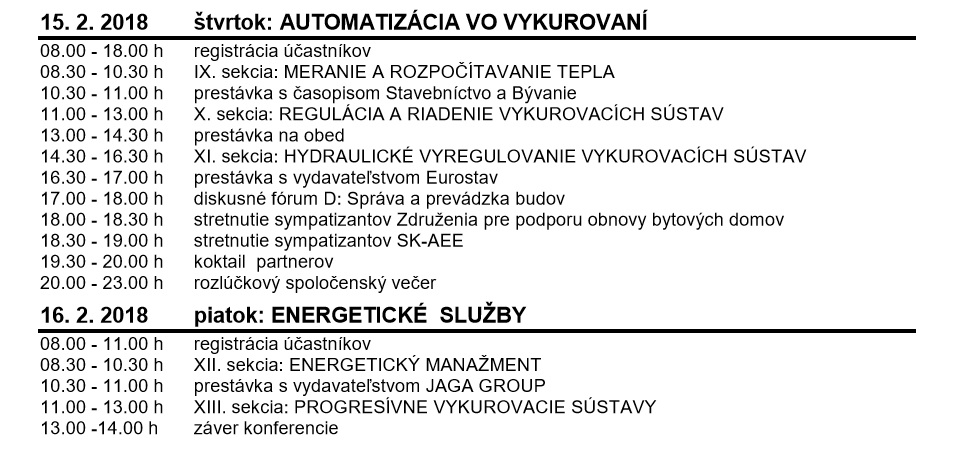 program, Vykurovanie 2018, konferencia, Vysoké Tatry